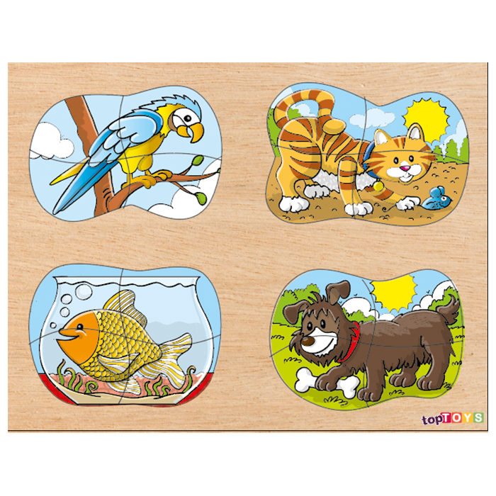 4'Ü 1 ARADA EVCİL HAYVANLAR AHŞAP PUZZLE