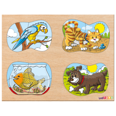 4'Ü 1 ARADA EVCİL HAYVANLAR AHŞAP PUZZLE