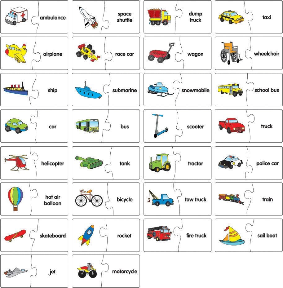 Eşleştir Taşıtlar Mukavva Puzzle
