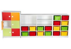 6 Kapaklı 16 Kutulu 3 Raflı Anaokulu Kreş Dolap Seti