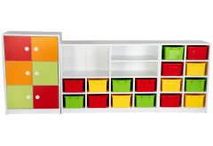 6 Kapaklı 16 Kutulu 3 Raflı Anaokulu Kreş Dolap Seti