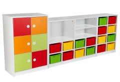 6 Kapaklı 16 Kutulu 3 Raflı Anaokulu Kreş Dolap Seti