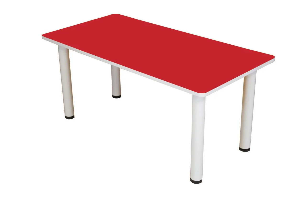 60x120 cm Metal Ayaklı Ahşap Dikdörtgen Anaokul Masası - Sınıf Öğrenci Masası KIRMIZI