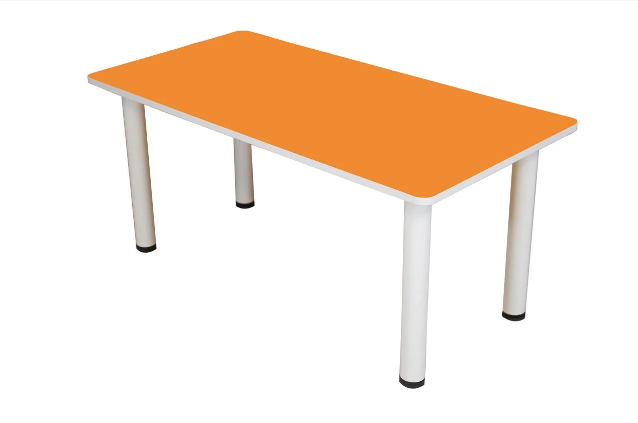 60x120 cm Metal Ayaklı Ahşap Dikdörtgen Anaokul Masası - Sınıf Öğrenci Masası TURUNCU